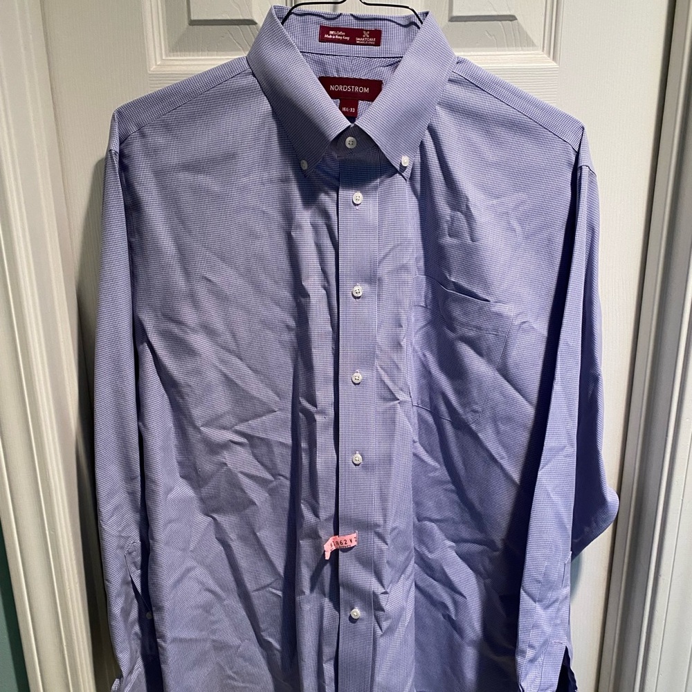 Nordstrom Men's Neck 16 1/2 Sleeves 33" Button Down Shirt  Blue Regular Fit